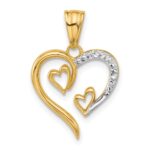 14K with White Rhodium Diamond-cut Open Hearts Pendant