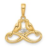 14K and White Rhodium Diamond-cut Infinity Love Birds Pendant