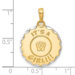 14k and White Rhodium Diamond-cut It's A Girl! Disc Pendant - Image 4