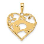14k and White Rhodium Diamond-cut Mother and Child Hands in Heart Pendant - Image 3