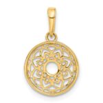 14k and White Rhodium Polished Floral Design Circle Pendant - Image 3
