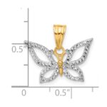 14K and White Rhodium Polished and Diamond-cut Butterfly Pendant - Image 4