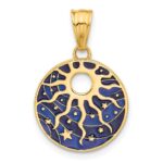 14K Polished Blue Enameled Sun and Stars Pendant