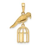 14K and White Rhodium Diamond-cut Bird on Bird Cage Pendant - Image 3