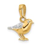 14K and White Rhodium Diamond-cut 3-D Bird Pendant - Image 4