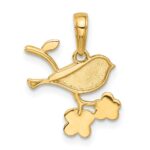 14K and White Rhodium Diamond-cut Bird on Branch Pendant - Image 3