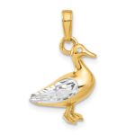 14K and White Rhodium Diamond-cut 3-D Duck Pendant