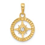 14k and White Rhodium Diamond-cut Compass Pendant