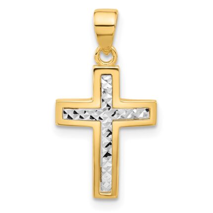 14K Two-tone Polished and Diamond-cut Cross Pendant