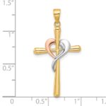 14K Two-tone with White Rhodium Polished Cross with Heart Pendant - Image 4
