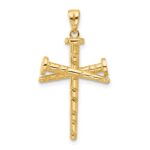 14K Polished and Textured Nails Cross Pendant - Image 3
