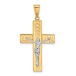 14K Two-tone Polished and Textured Crucifix Pendant