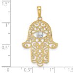 14k and White Rhodium Diamond-cut Filigree Hamsa Pendant - Image 4