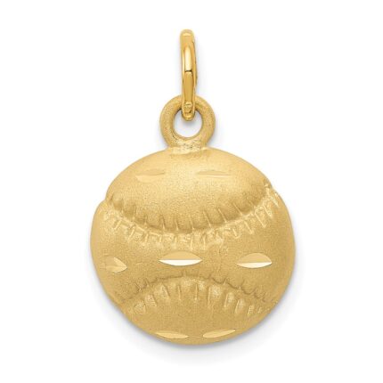 14k Satin Diamond-cut Baseball Charm