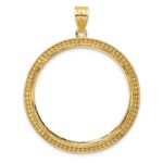 Wideband Distinguished Coin Jewelry 14k Polished Beaded and Diamond-cut 32.7mm Prong Coin Bezel Pendant - Image 3