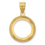Wideband Distinguished Coin Jewelry 14k Polished and Beaded 14.0mm Prong Coin Bezel Pendant - Image 3