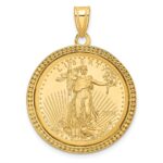 Wideband Distinguished Coin Jewelry 14k Polished and Beaded Mounted 1/4oz American Eagle Coin Bezel Pendant