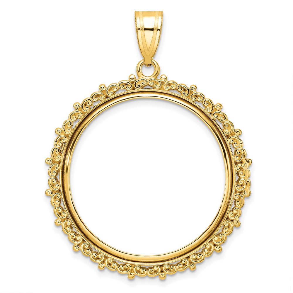 C8187_27.0.jpg Wideband Distinguished Coin Jewelry 14k Polished Fancy 27.0mm Prong Coin Bezel Pendant - Image 1