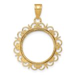 Wideband Distinguished Coin Jewelry 14k Polished and Diamond-cut Fancy 16.5mm Prong Coin Bezel Pendant