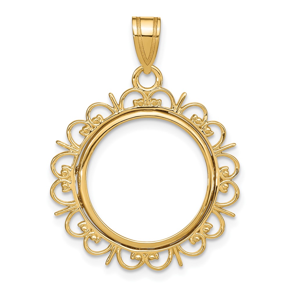 C8190_16.5.jpg Wideband Distinguished Coin Jewelry 14k Polished Fancy 16.5mm Prong Coin Bezel Pendant - Image 1