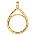 Wideband Distinguished Coin Jewelry 14k Polished and Diamond-cut Lightweight Teardrop 32.7mm Prong Coin Bezel Pendant