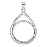 Wideband Distinguished Coin Jewelry 14k White Gold Polished and Diamond-cut Teardrop 22.0mm Prong Coin Bezel Pendant