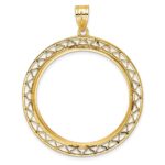 Wideband Distinguished Coin Jewelry 14k Polished and Diamond-cut Fancy Wire 32.7mm Prong Coin Bezel Pendant - Image 3