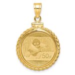 Wideband Distinguished Coin Jewelry 14k Polished Casted Rope Mounted 1/10oz Panda Screw Top Coin Bezel Pendant