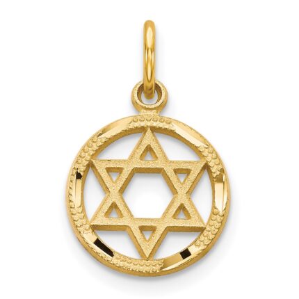14k Solid Polished Star of David in Circle Charm