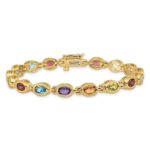 14k Complete Oval Garnet/Peridot/Citrine/Amethyst/Sky Blue Topaz Bezel-set 7 inch Rainbow Bracelet - Image 3