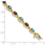 14k Complete Oval Amethyst and Sky Blue Topaz Bezel-set 7 inch Bracelet - Image 3