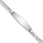 14k White Gold Polished Solid Chain/Solid Plate Anchor Link Soft Diamond Shape 19.5x5.5mm Plate ID Bracelet
