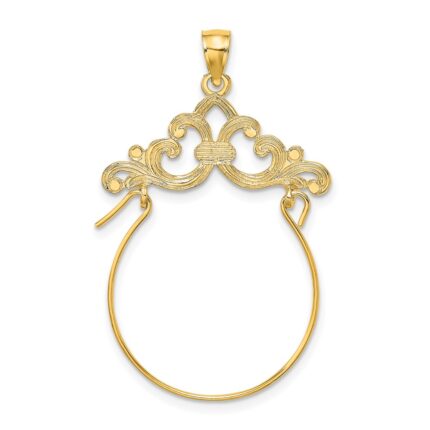 14K Fleur de Lis Scroll Framed Charm Holder Pendant
