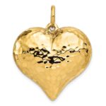 14K Polished and Hammered 3-D Puffed Heart Pendant