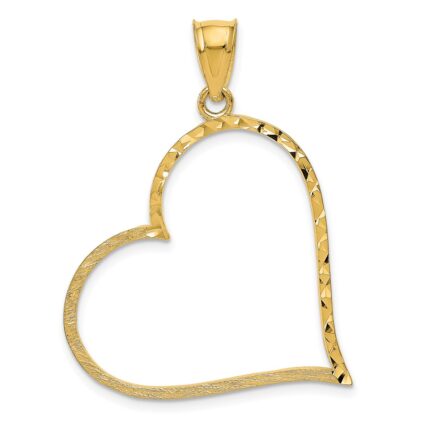 14K Satin Diamond-cut Reversible Heart Pendant