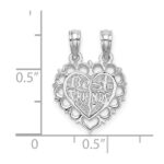 14k White Gold BEST FRIEND/FRIENDS FOREVER 2-Piece Break-Apart Heart Charm - Image 3