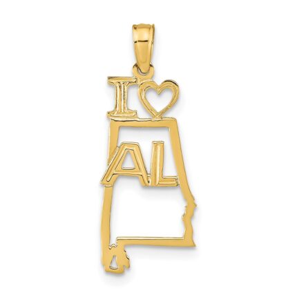 14k Solid I HEART AL Alabama State Pendant