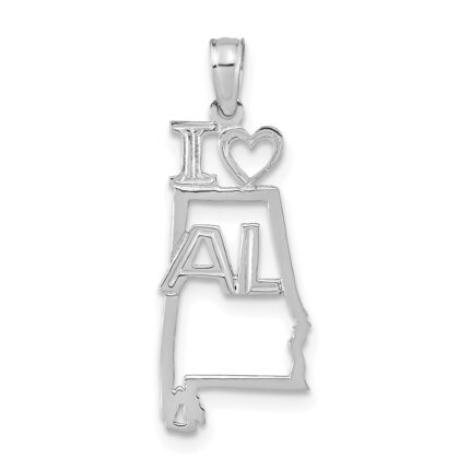 14K White Gold Solid I HEART AL Alabama State Pendant