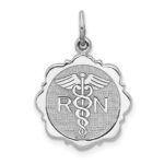 14k White Gold RN Registered Nurse Textured Back Disc Charm
