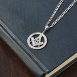 14k White Gold Polished and Textured Large Masonic Symbol Pendant - Image 4