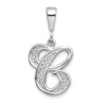 14KW White Gold Solid Polished Script Filigree Letter C Initial Pendant
