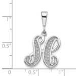 14KW White Gold Solid Polished Script Filigree Letter H Initial Pendant - Image 3
