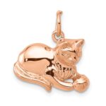 14k Rose Gold Solid Polished Open-Backed Cat with Ball Charm