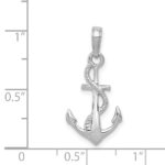 14K White Gold Solid Polished 3-D Anchor with Rope Pendant - Image 5