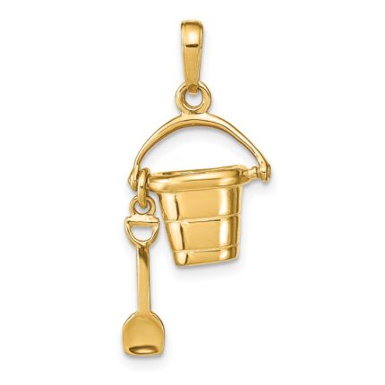 14K Polished 3-D Pail and Moveable Shovel Pendant