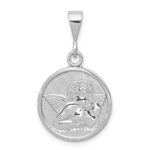 14K White Gold Polished and Satin Angel Round Pendant