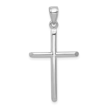 14k White Gold Polished Tube Cross Pendant