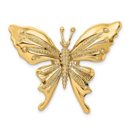 14k Polished and Beaded Butterfly Omega Slide