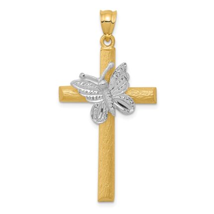 14k Two-tone Cross with Butterfly Pendant