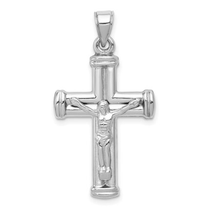 14K White Gold Hollow Crucifix Reversible to Cross Pendant